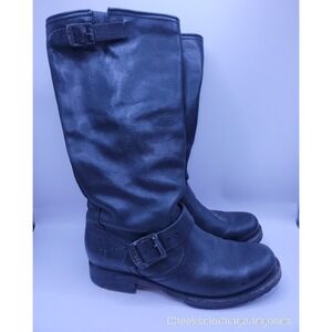 FRYE Veronica Slouch Leather Buckle Black Boots Shoes US 6.5 B $328